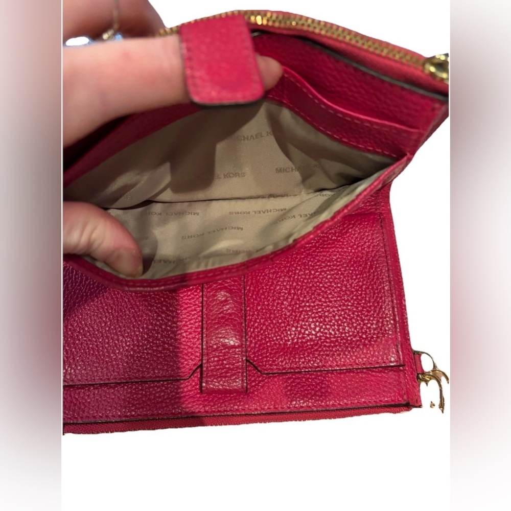 Michael Kors Leather Jet Set Double Zip Bifold Wallet Wristlet Bright Pink - Picture 16 of 16